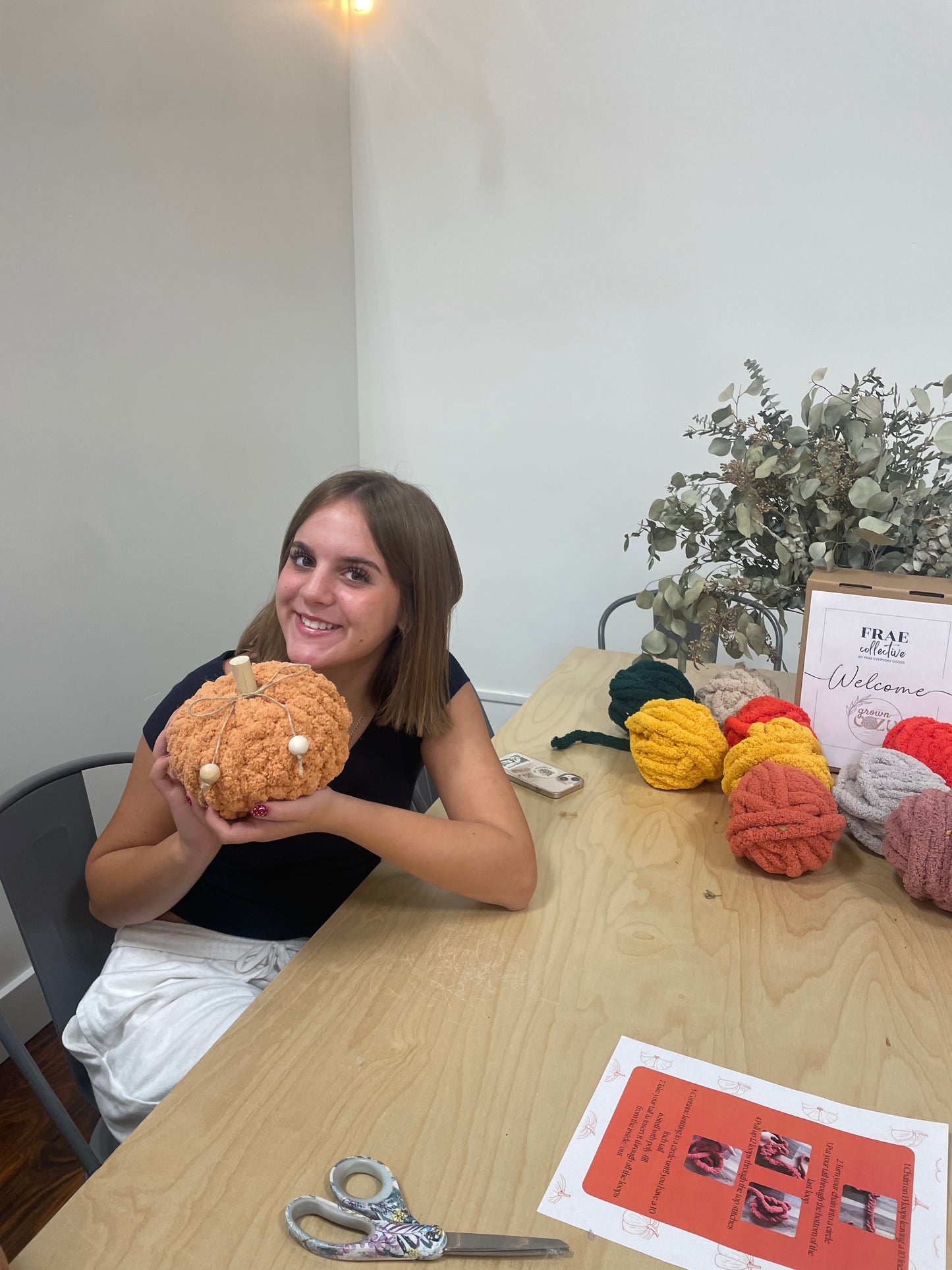 The Front Porch Pumpkin Finger Knitting Class