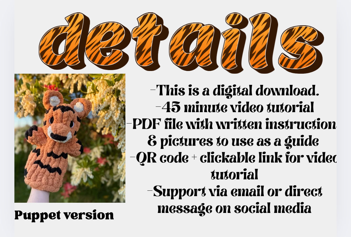 Briar the Tiger puppet pattern+ snuggler pattern bundle