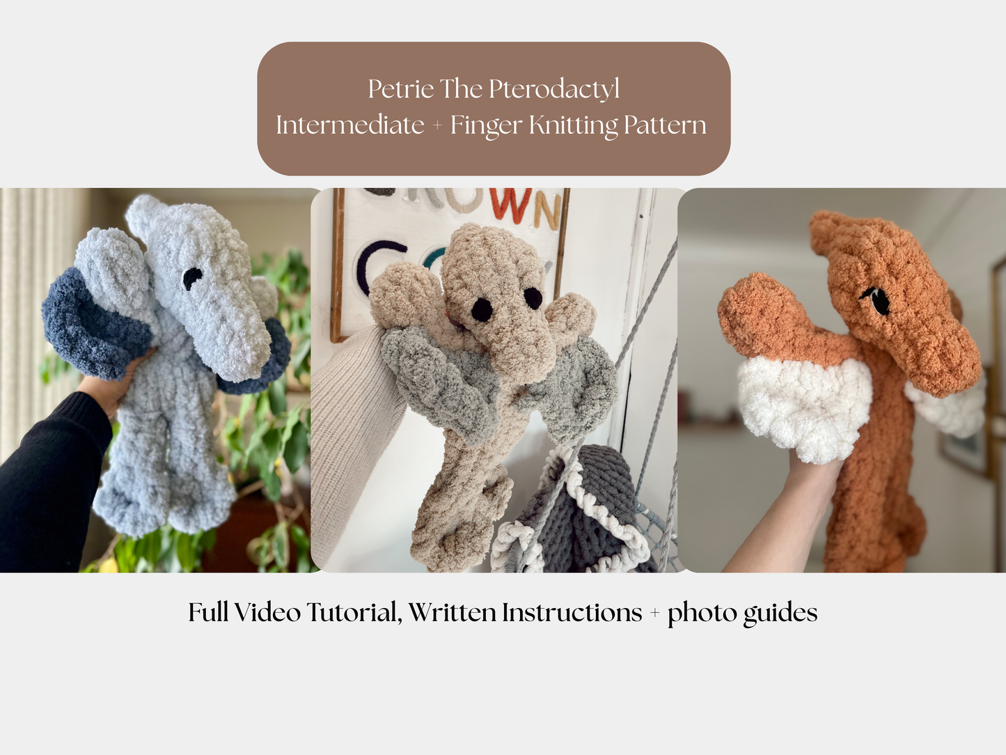Petrie the Pterodactyl Finger Knitting Pattern