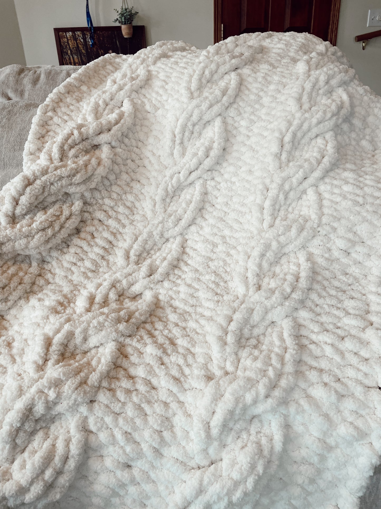 Ivory cable knit blanket