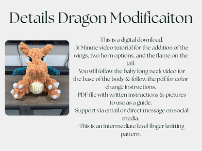 PDF + Video Finger Knitting Pattern – Baby Long Neck Dino & Dragon- Intermediate level pattern