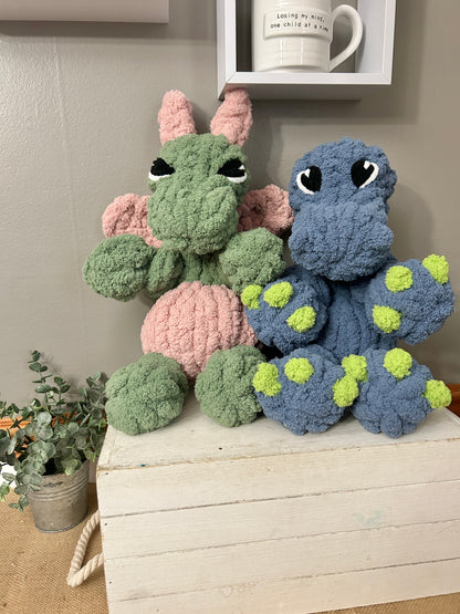 PDF + Video Finger Knitting Pattern – Baby Long Neck Dino & Dragon- Intermediate level pattern