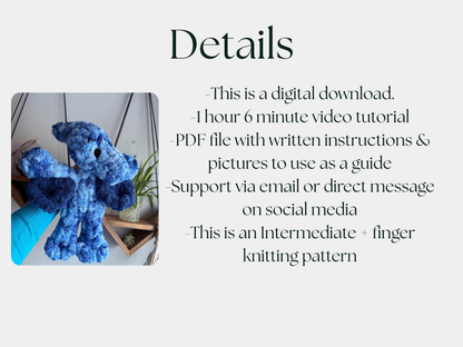 Petrie the Pterodactyl Finger Knitting Pattern