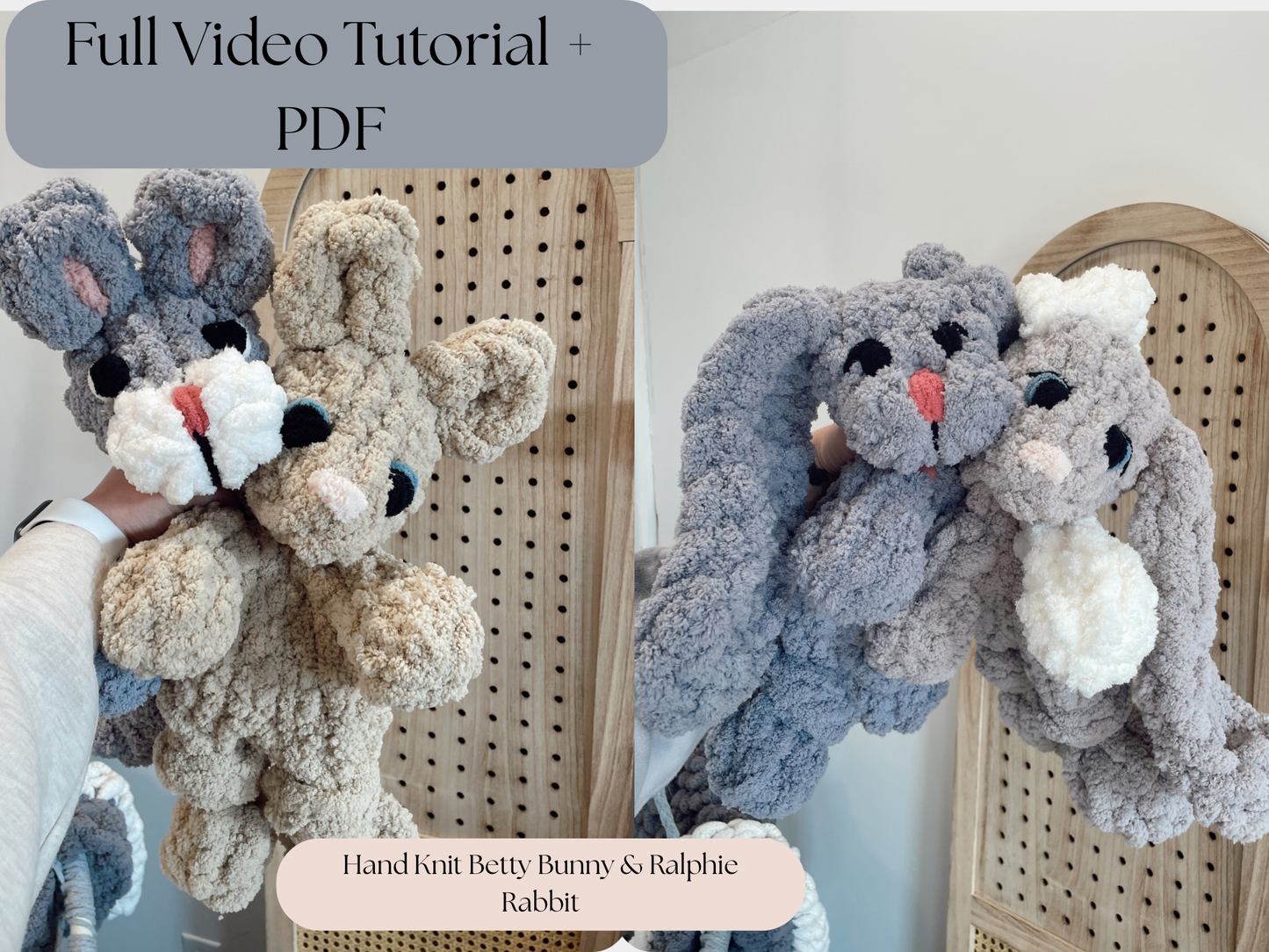 Finger Knit Betty Bunny & Ralphie Rabbit Patter (Full Video Tutorial)