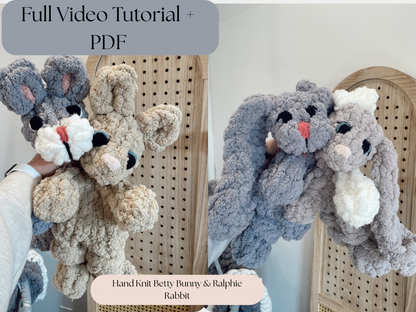 Finger Knit Betty Bunny & Ralphie Rabbit Patter (Full Video Tutorial)