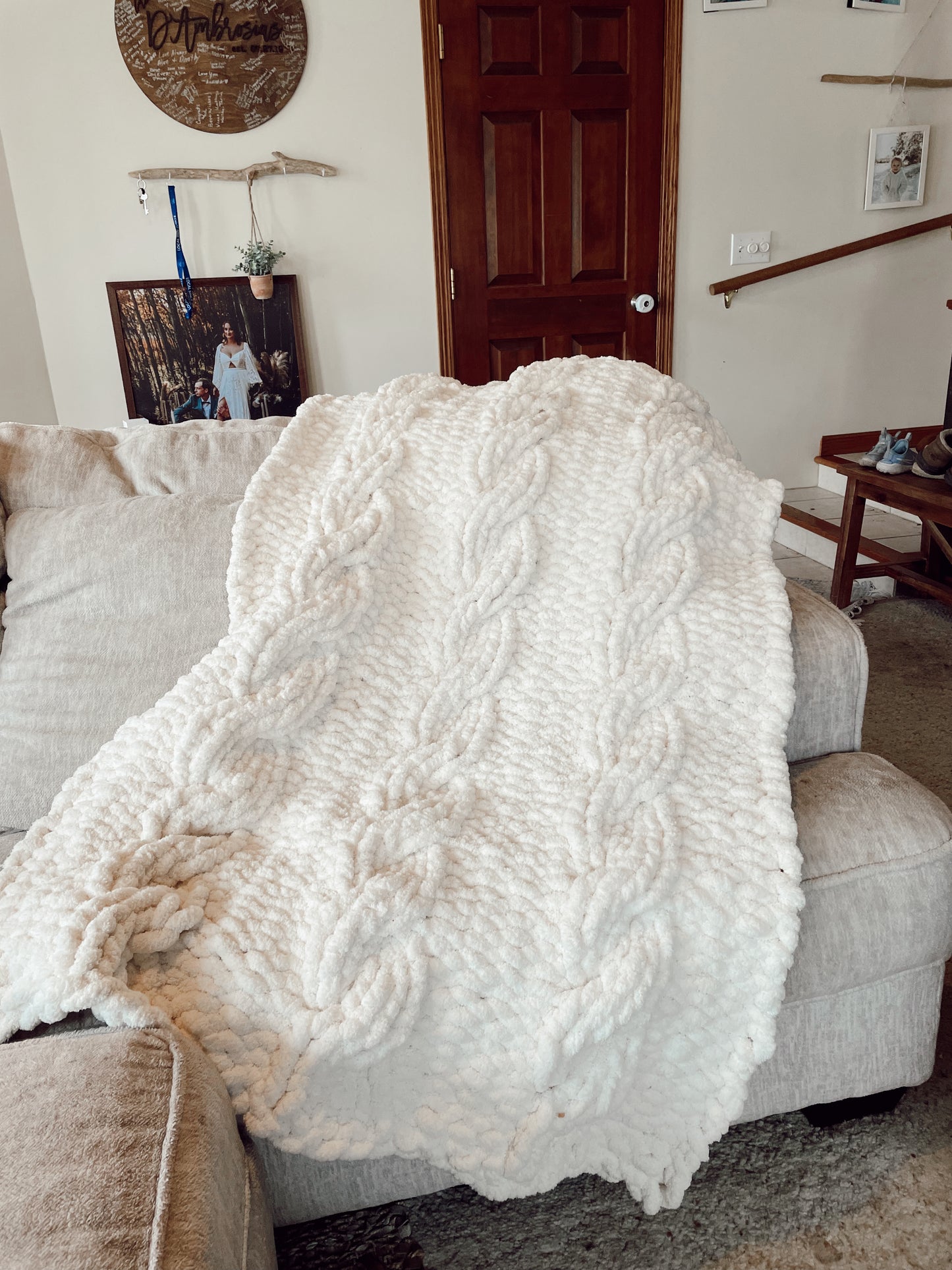 Ivory cable knit blanket