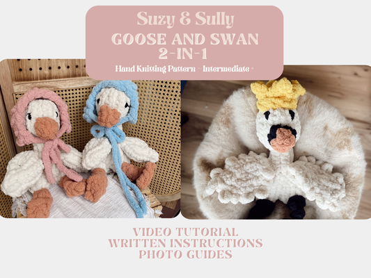 Suzy the Goose / Sully the Swan / Finger Knit Pattern / Intermediate +