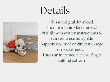 Timber the Turtle- Finger Knitting Pattern (Digital Download)