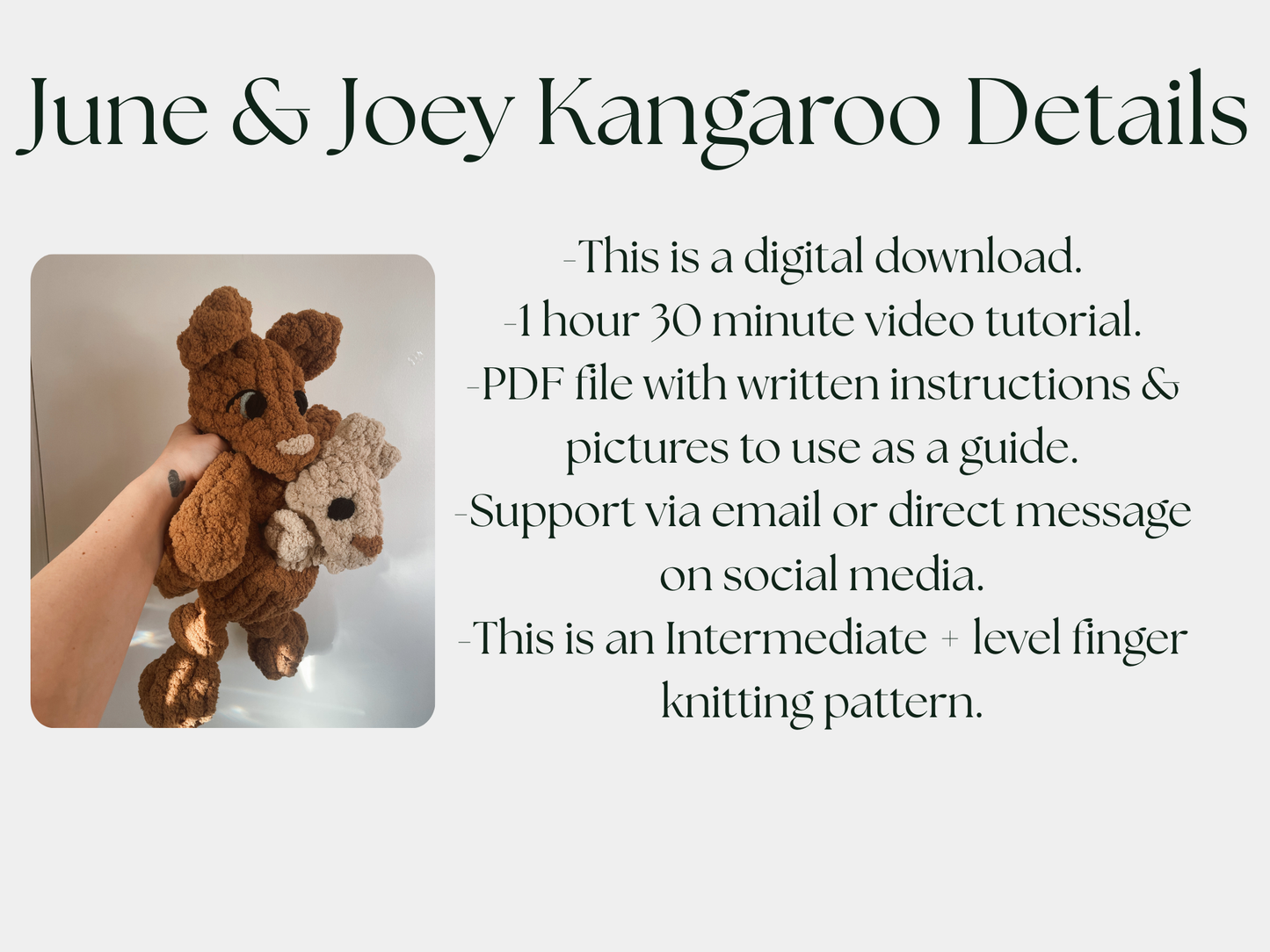 June & Joey Kangaroo - Finger Knitting Pattern (Digital Download)